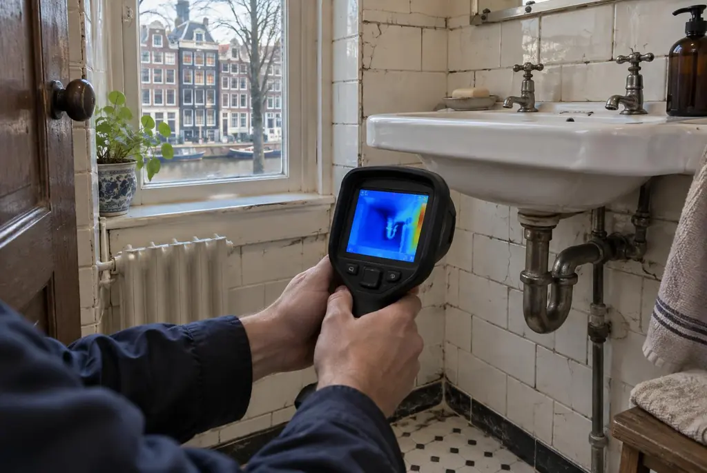 Lekdetectie Vlaardingen – badkamer met oude leidingen achter de tegels