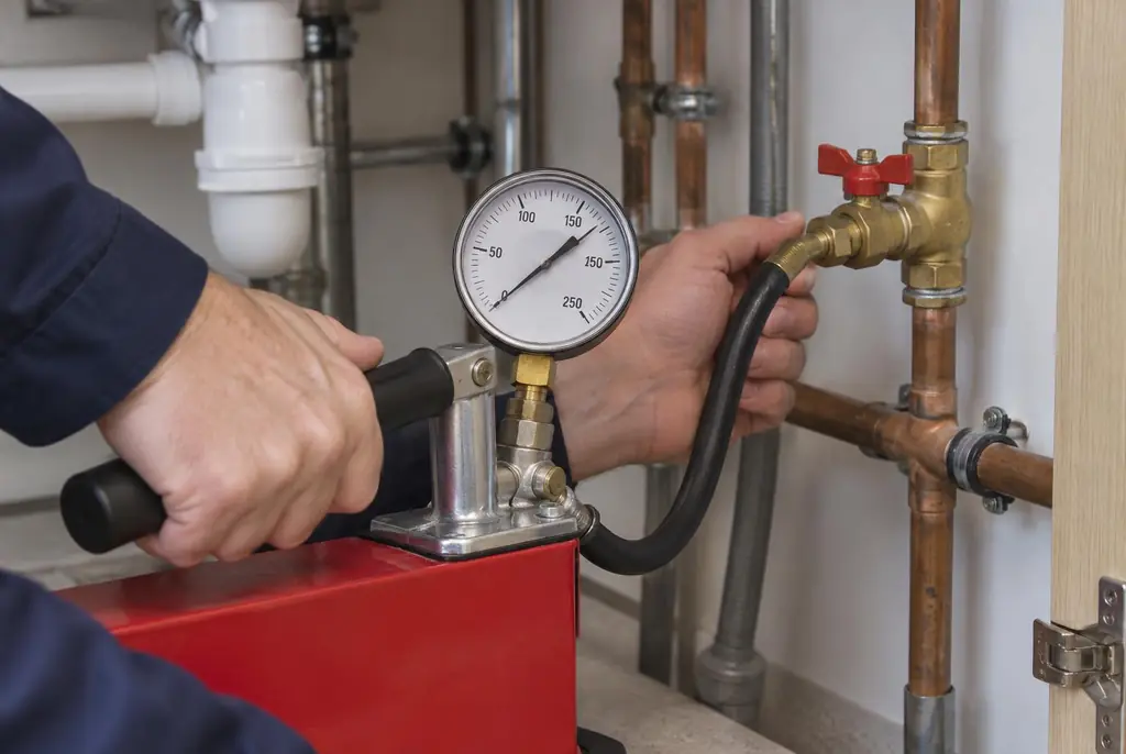Lekdetectie Vlaardingen – druktest op een waterleiding met een manometer