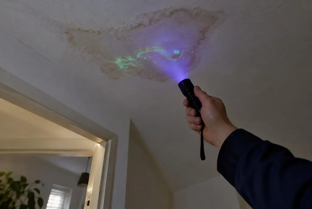 Lekdetectie Vlaardingen – kleurstof controleren op het plafond met uv-licht