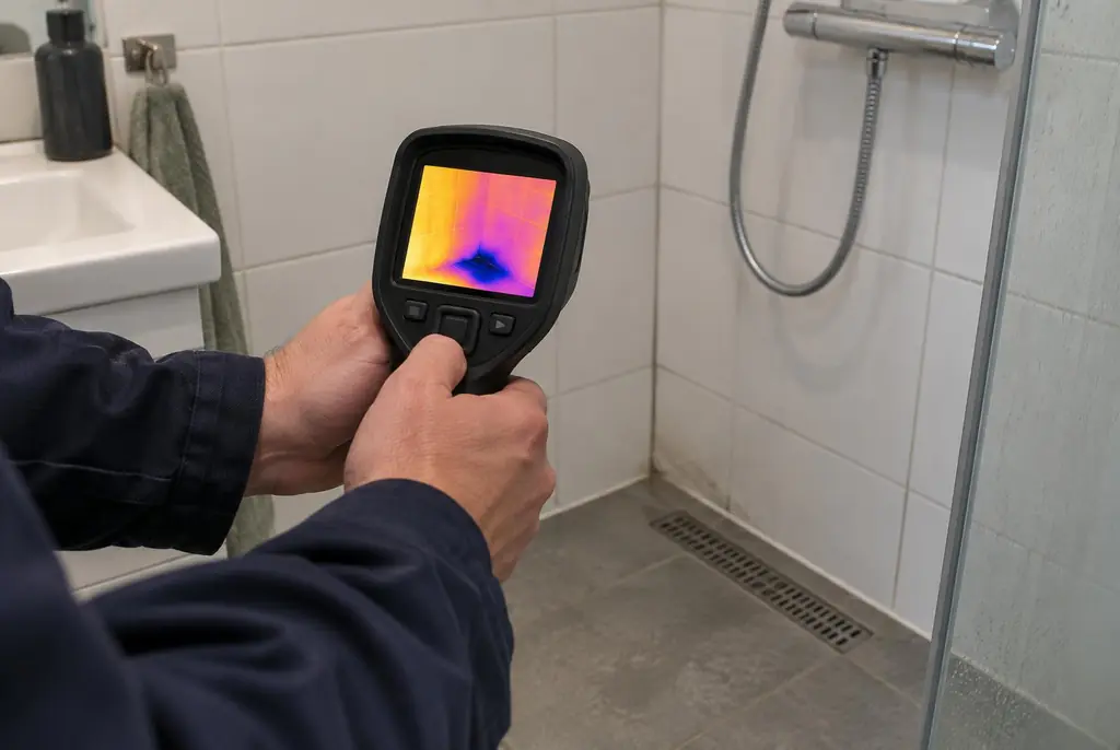 Lekdetectie Vlaardingen – lekdetectiespecialist met warmtebeeldcamera in een badkamer
